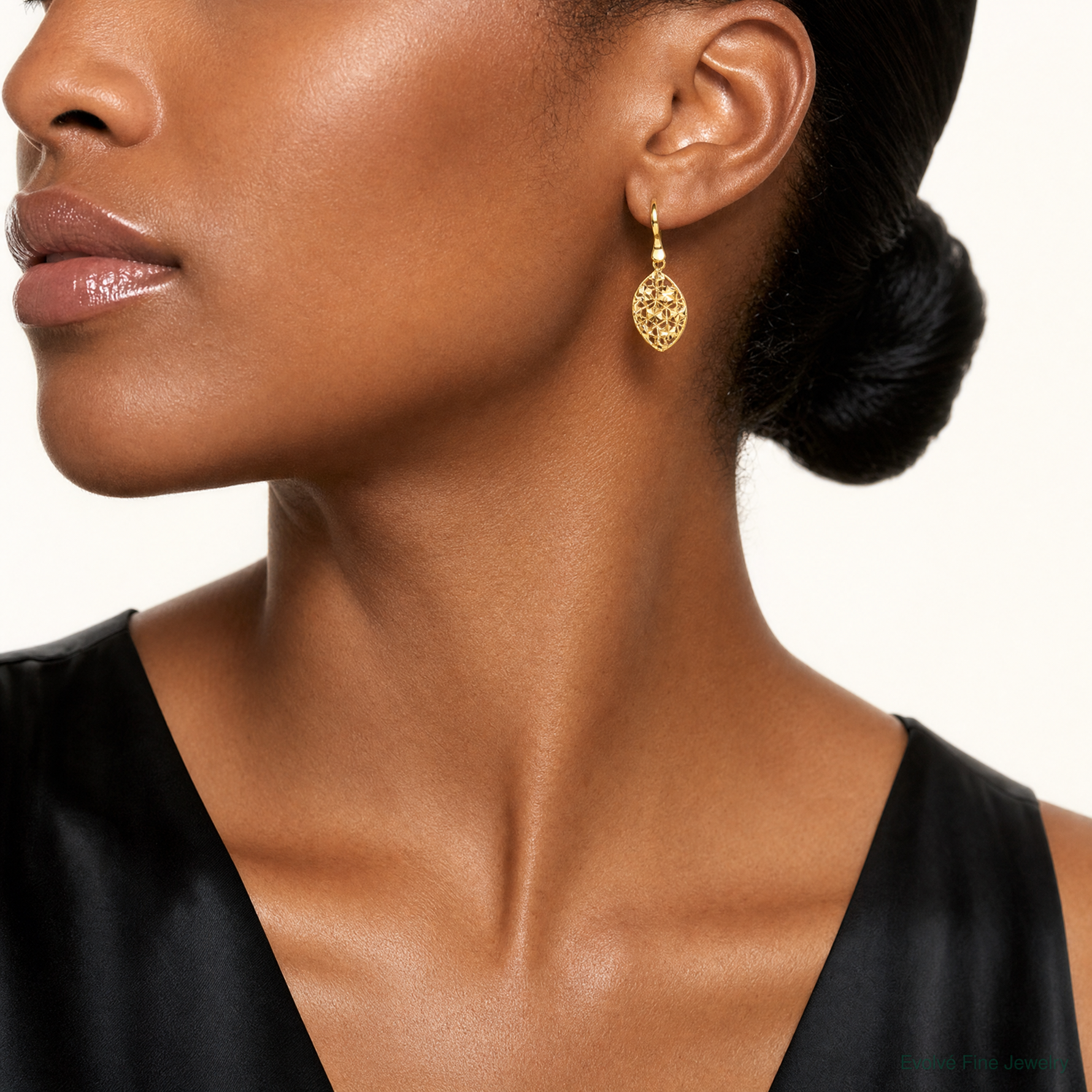 Leslie's 14k Polished D/C Shepherd Hook Dangle Earrings - Model Shot