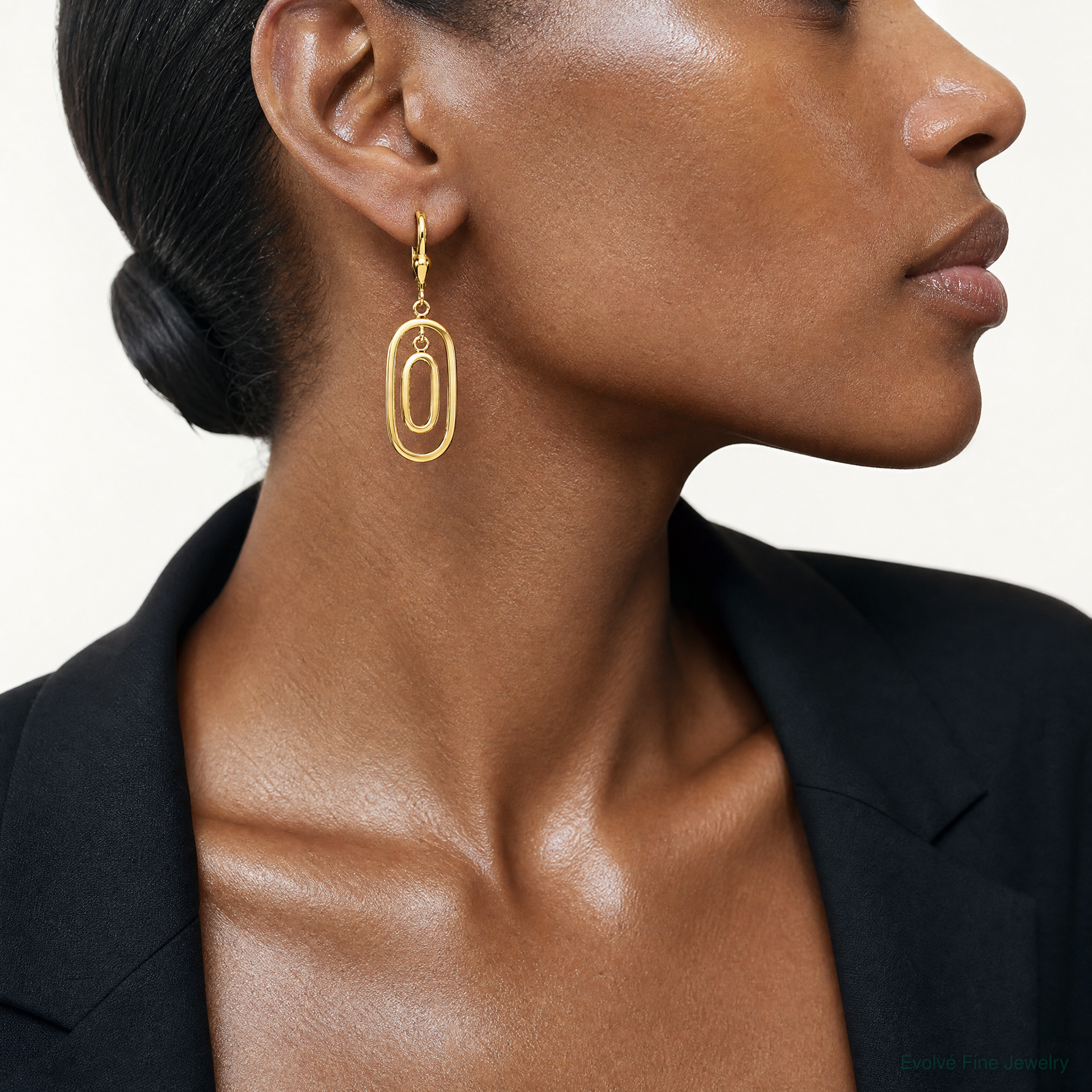 Leslie's 14K Polished Ovals Dangle Leverback Earrings - Model Shot