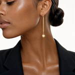 Leslie's 14K Polished Bar with Bead Dangle Post Earrings - Model Shot