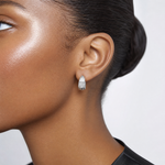 Leslie's 14K WG Polished/Grooved Round Huggie Hoop Earrings - Model Shot