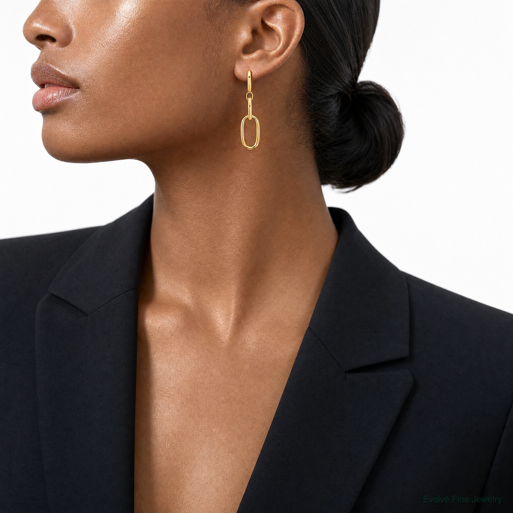 Leslie's 14K Polished Oval Link Dangle Post Earrings - Model Shot