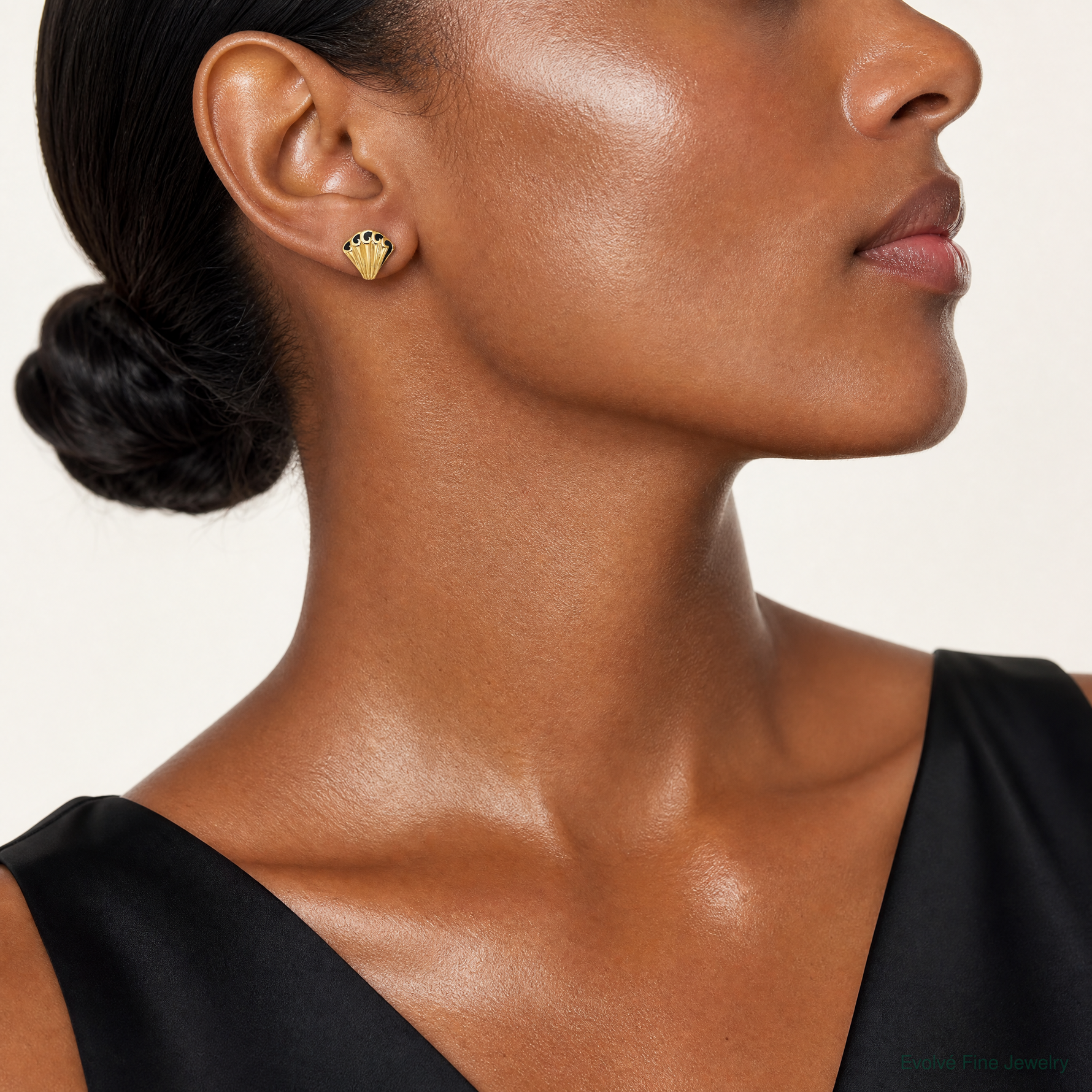 Leslie's 14K w/Black Enamel Polished Fancy Post Earrings - Model Shot