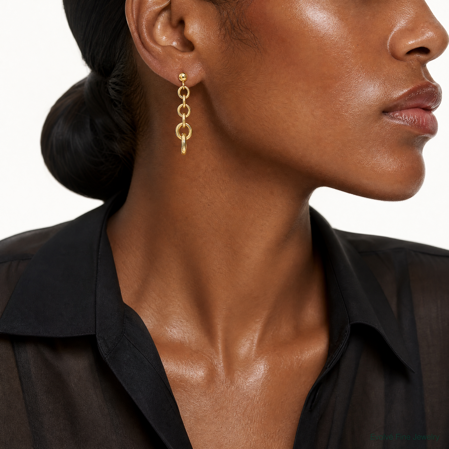 Leslie's 14K Polished Fancy Circle Link Dangle Post Earrings - Model Shot