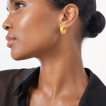 Leslie's 14K Polished and Hammered J-Hoop Post Earrings - Model Shot