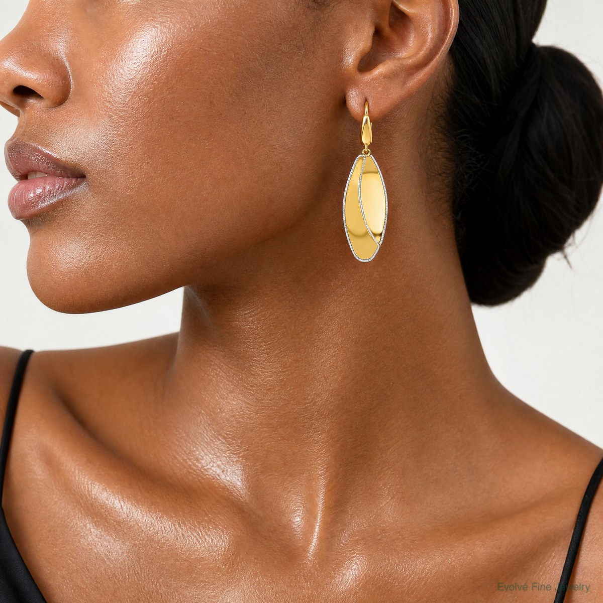 Leslie's 14K Two-tone Polished / Dia-cut Dangle Leverback Earrings - Model Shot