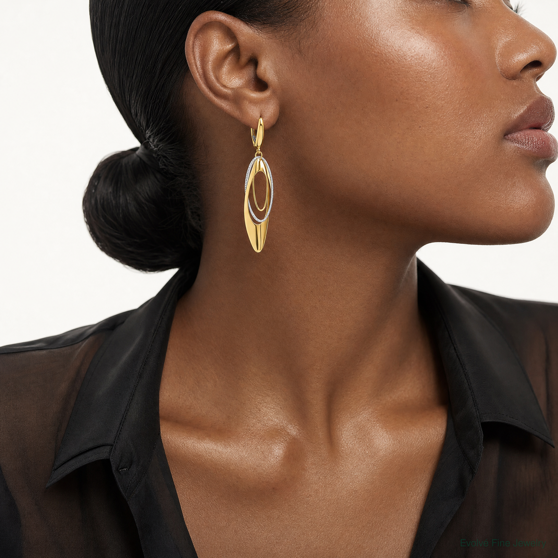 Leslie's 14K Two-tone Polished / Dia-cut Dangle Leverback Earrings - Model Shot