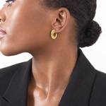 Leslie's 14K Polished and Grooved J-Hoop Post Earrings - Model Shot