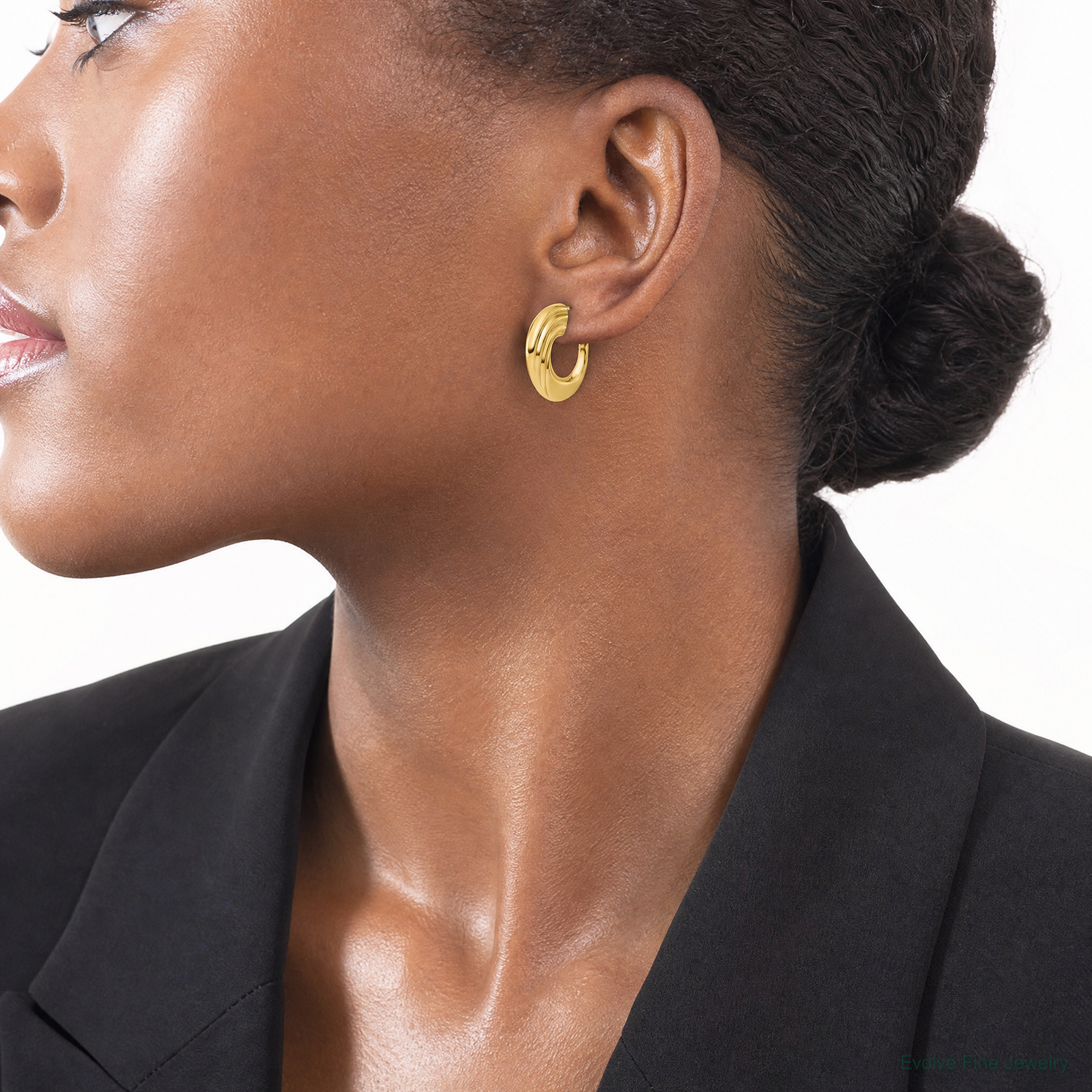 Leslie's 14K Polished and Grooved J-Hoop Post Earrings - Model Shot