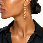 Leslie's 14K w/Wht RH Polished Fancy Oval Link Post Dangle Earrings - Model Shot