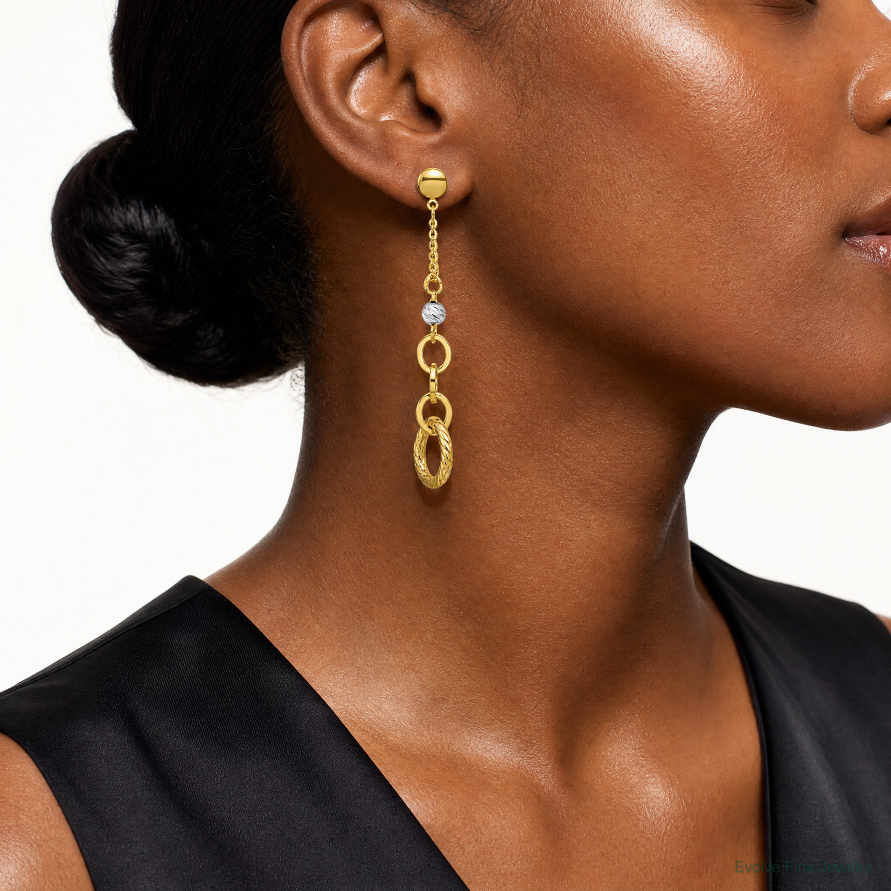 Leslie's 14K w/Wht RH Polish/Dia-cut/Twisted Post Dangle Earrings - Model Shot