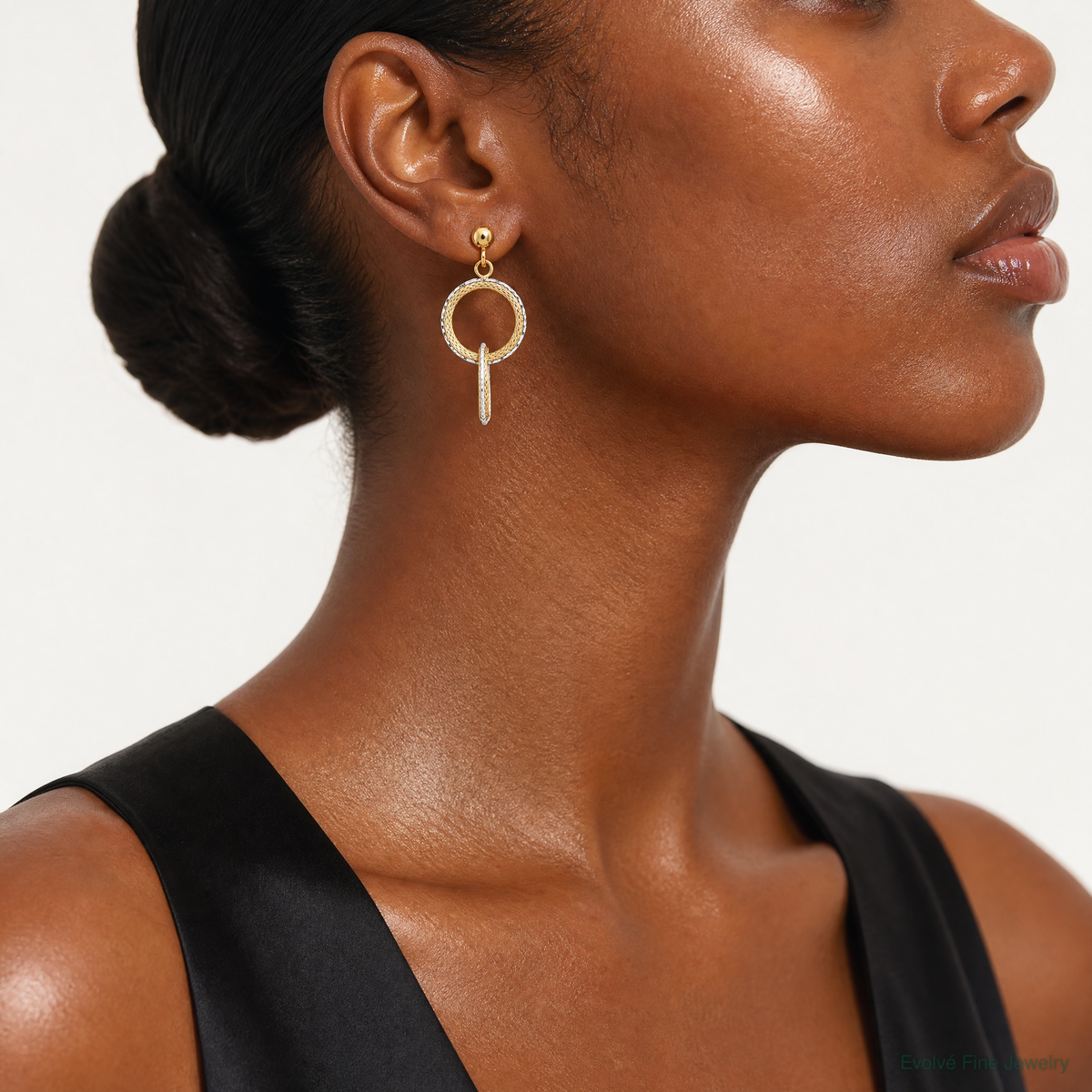 Leslie's 14KTT Polished Brushed D/C Circles Post Dangle Earrings - Model Shot
