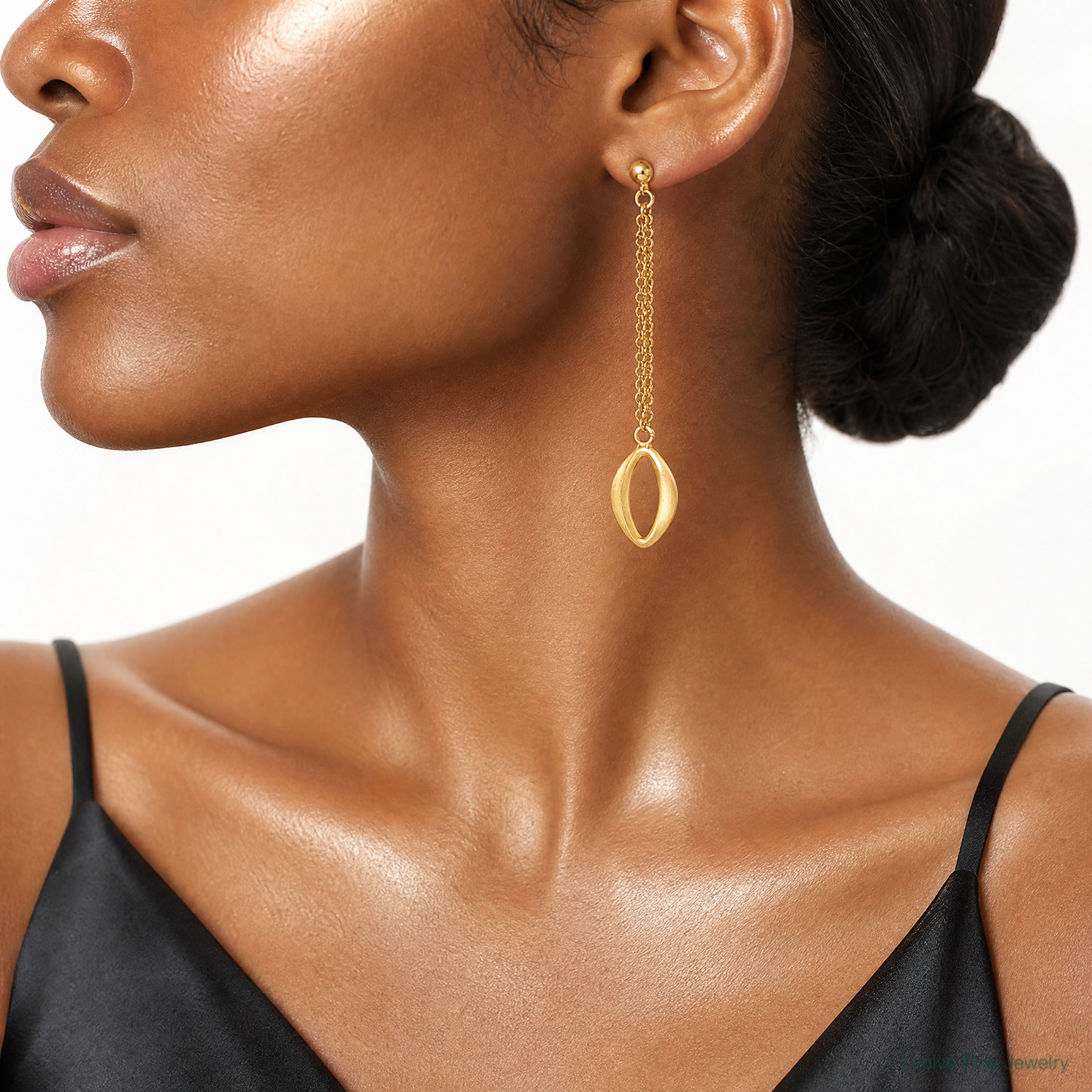 Leslie's 14K Polished and Brushed Navette Link Post Dangle Earrings - Model Shot
