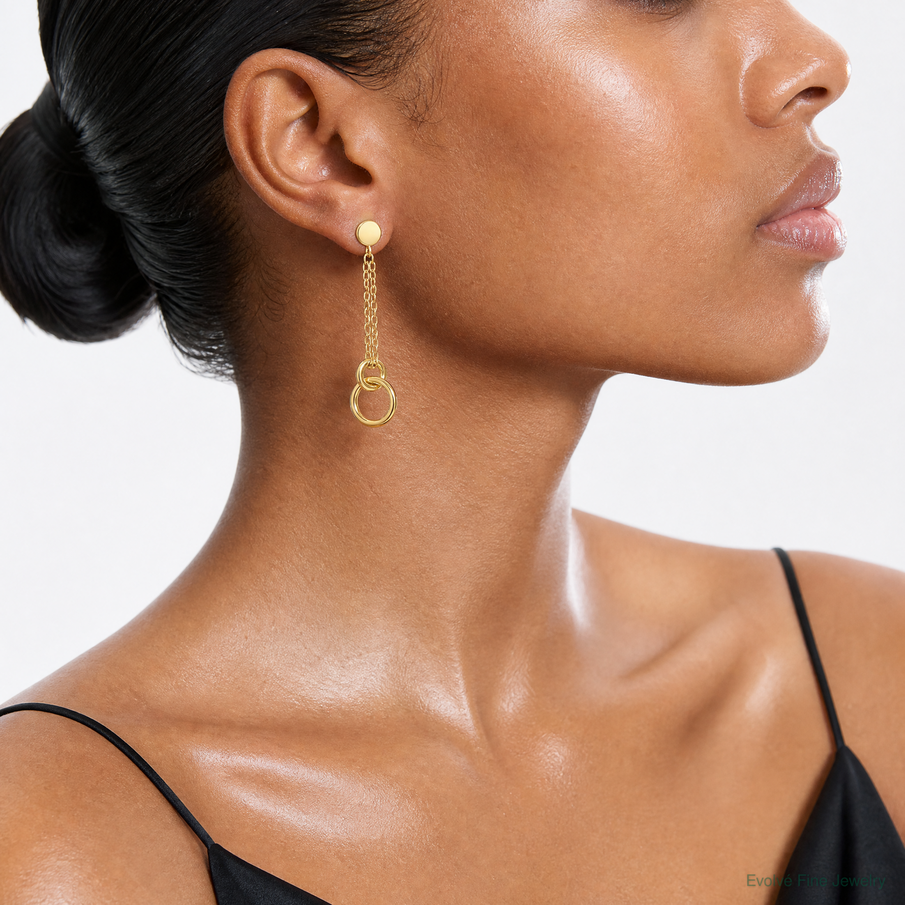 Leslie's 14K Polished 2-Strand Double Circle Post Dangle Earrings - Model Shot