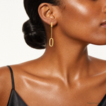 Leslie's 14K Polished Elongated Oval and Bar Post Dangle Earrings - Model Shot