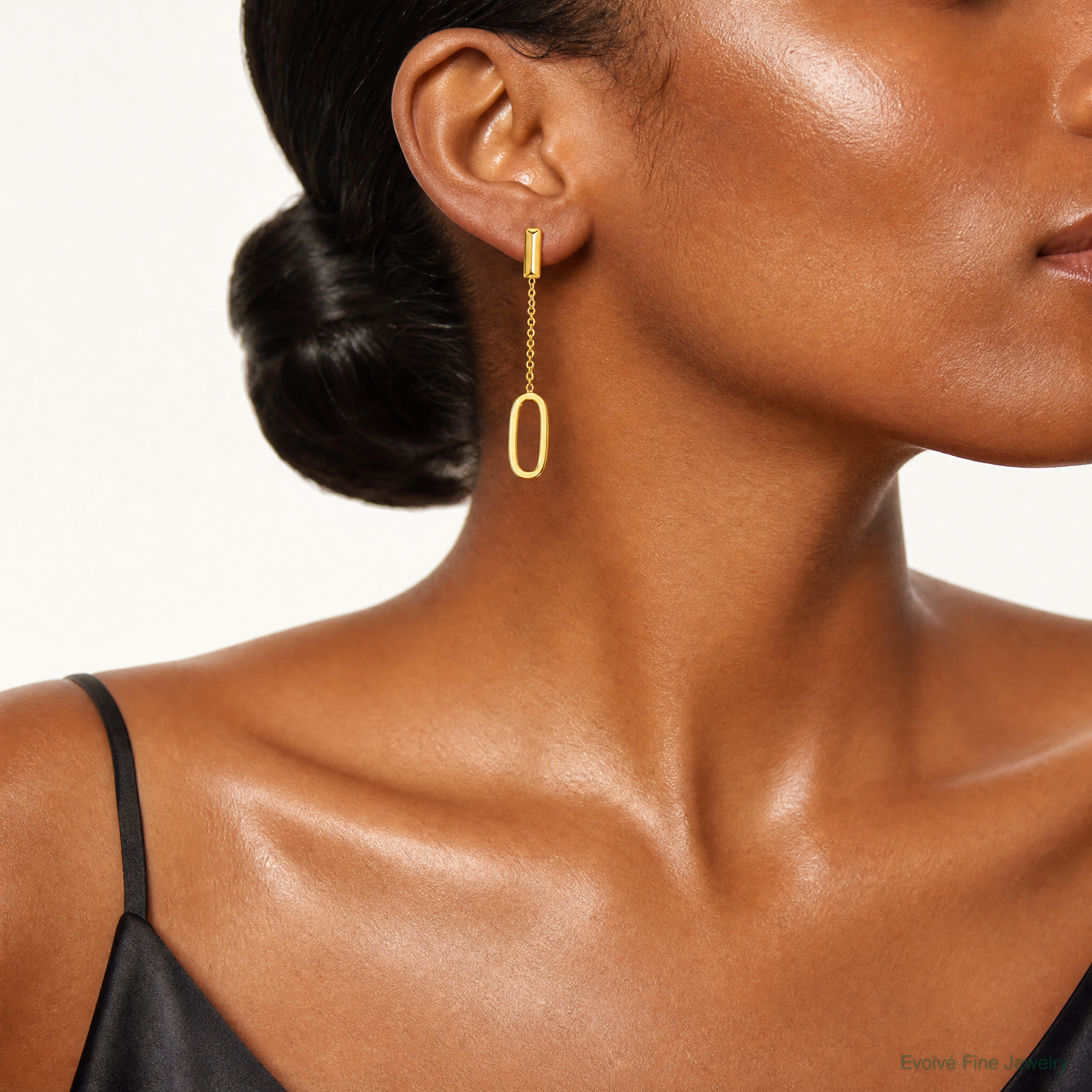 Leslie's 14K Polished Elongated Oval and Bar Post Dangle Earrings - Model Shot