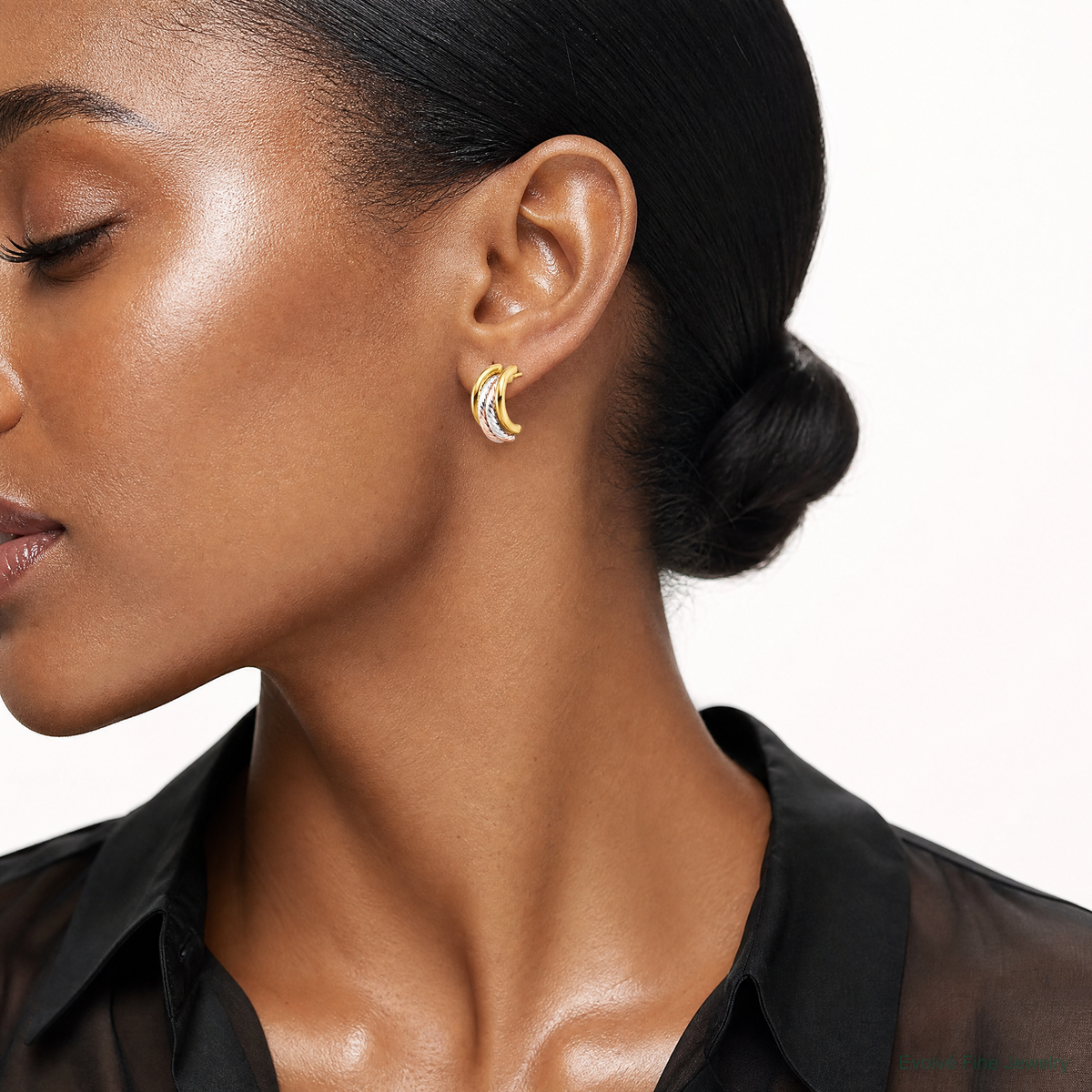 Leslie's 14K w/Rhod/Rose Gold-plat Polished/Twisted J-Hoop Post Earrings - Model Shot