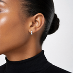 Leslie's 14K White Gold Polished and D/C Huggie Hoop Earrings - Model Shot