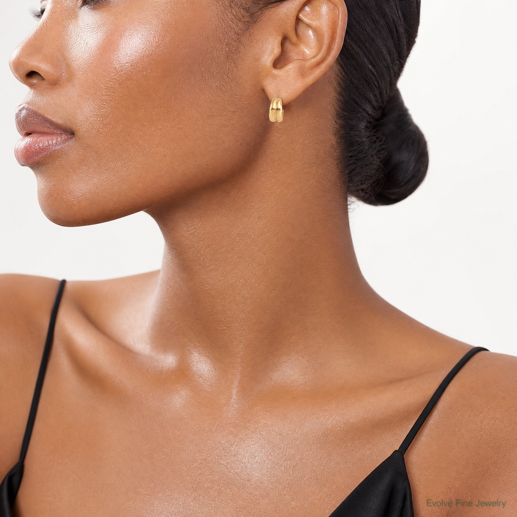Leslie's 14K Polished Grooved J-Hoop Post Earrings - Model Shot