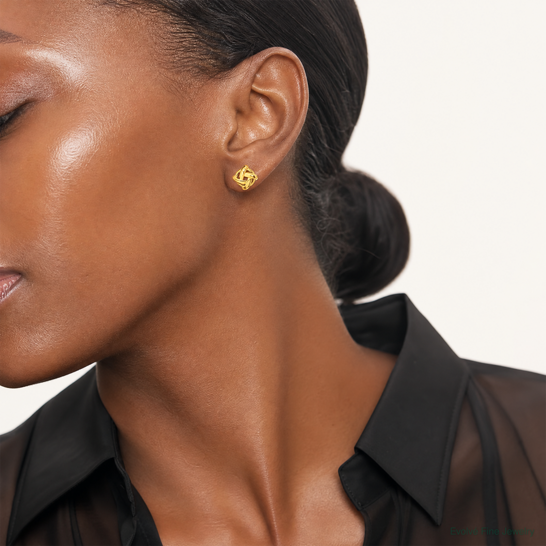 Leslie's 14K Polished Square Knot Post Earrings - Model Shot