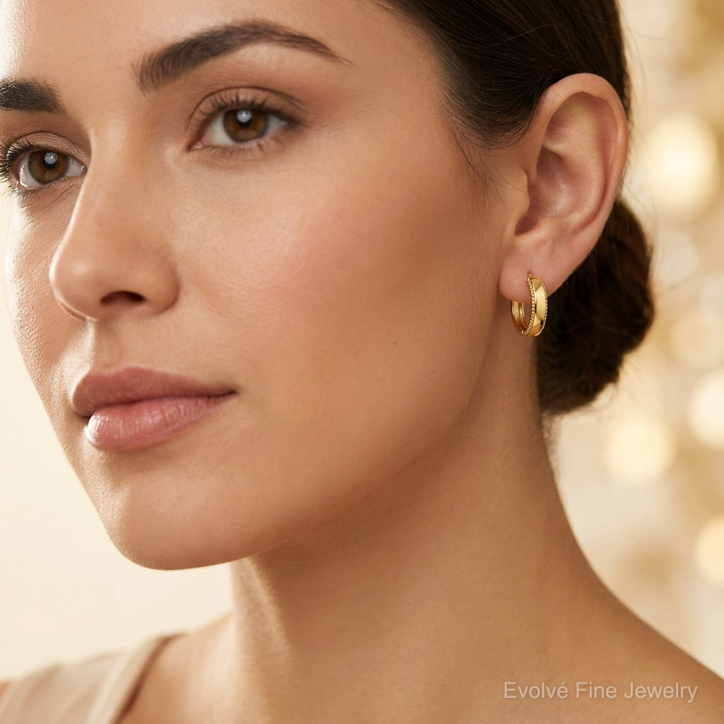 Leslie's 14K Polished Textured Huggie Hoop Earrings - Model Shot