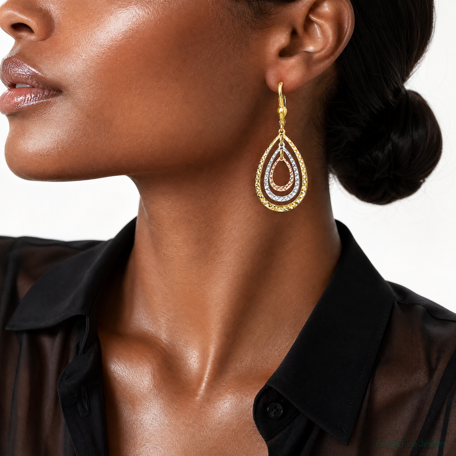 Leslie's 14K Tri-color Polished and D/C Leverback Earrings - Model Shot