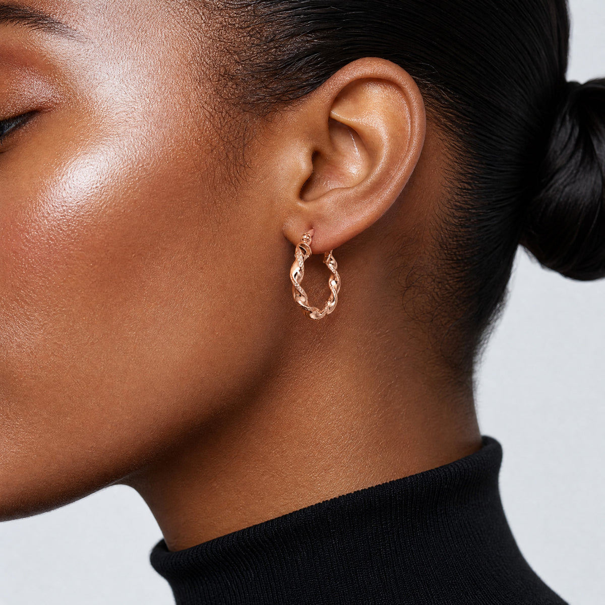 Leslie's 14K Rose Gold Twisted Hoop Earrings - Model Shot