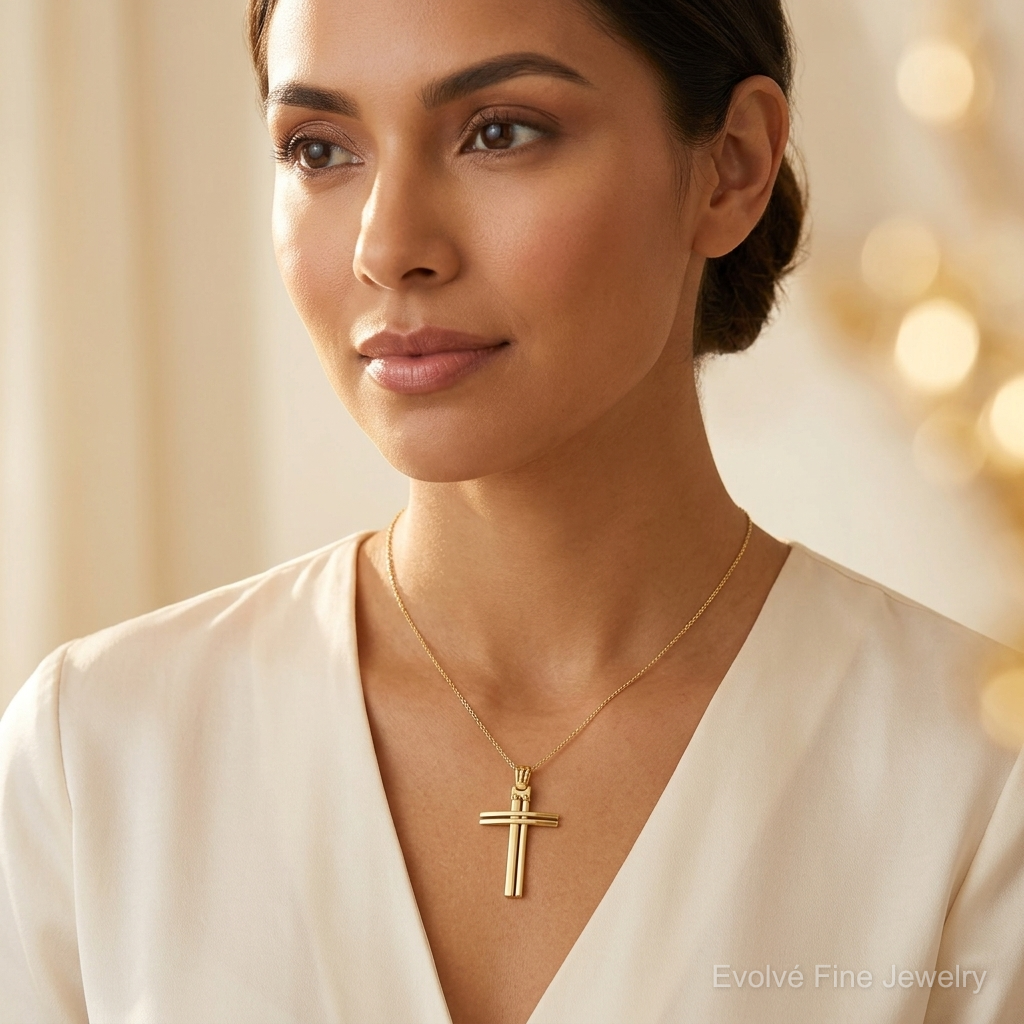 Leslie's 14K Polished Cross Pendant - Model Shot