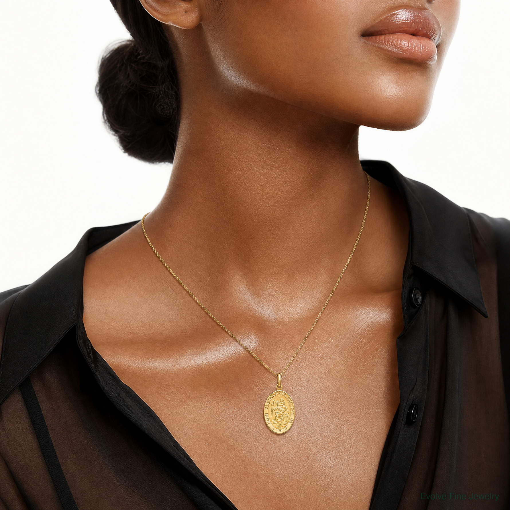 Leslie's 14k Polished and Satin Oval St. Christopher Pendant - Model Shot