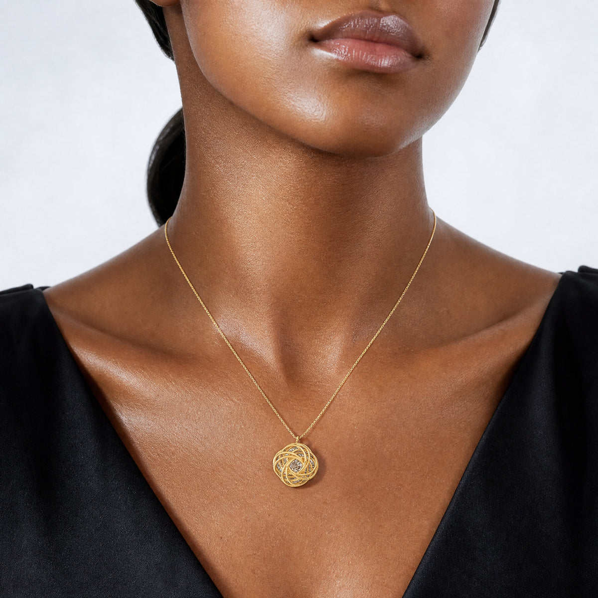 Leslie's 14K Two-tone Polished D/C Love Knot Necklace - Model Shot