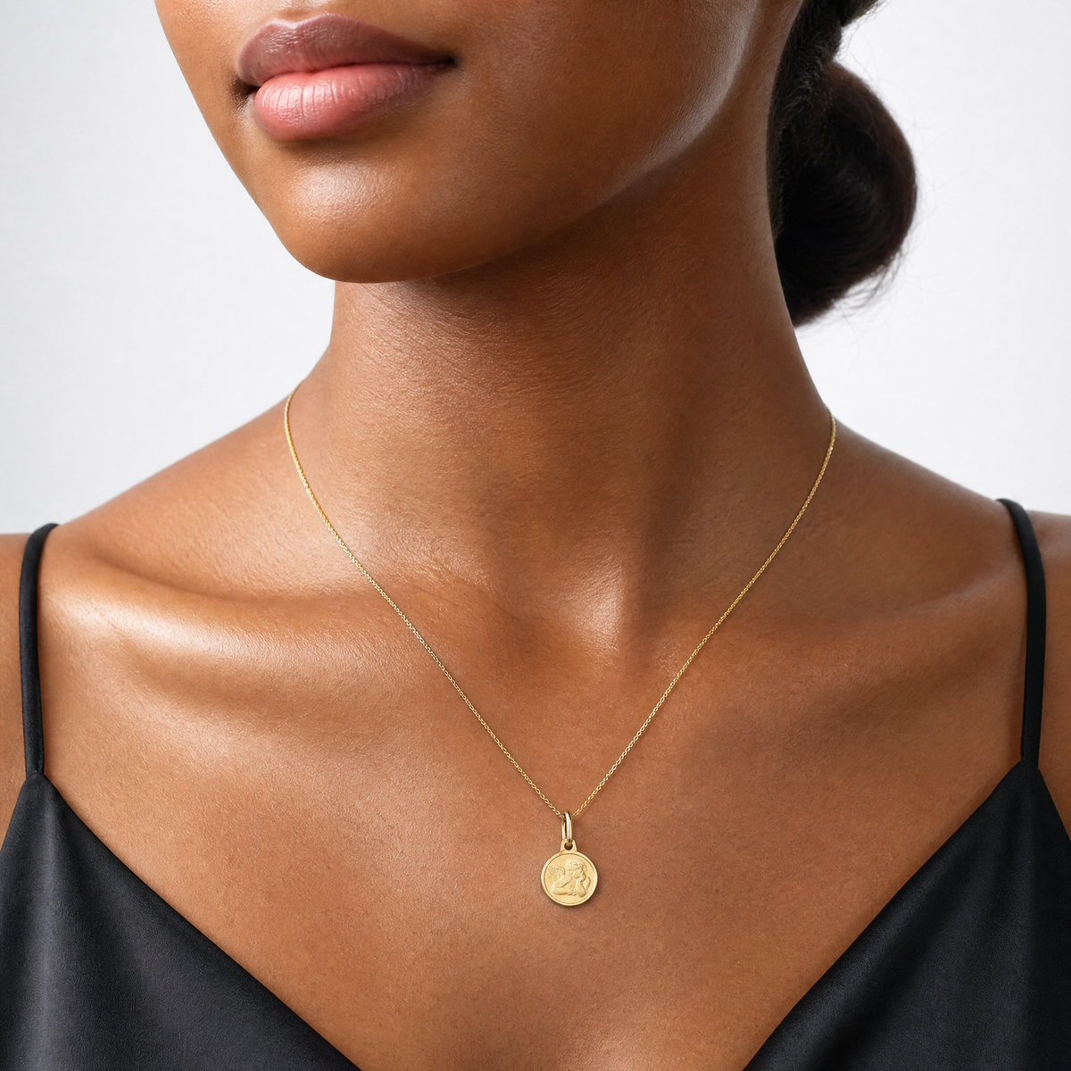 Leslie's 14k Polished and Matte Angel Pendant - Model Shot