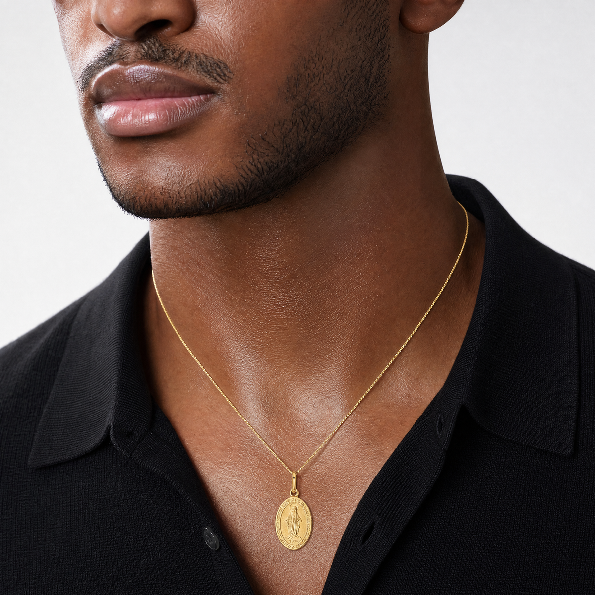Leslie's 14k Polished and Matte Oval Miraculous Medal - Model Shot