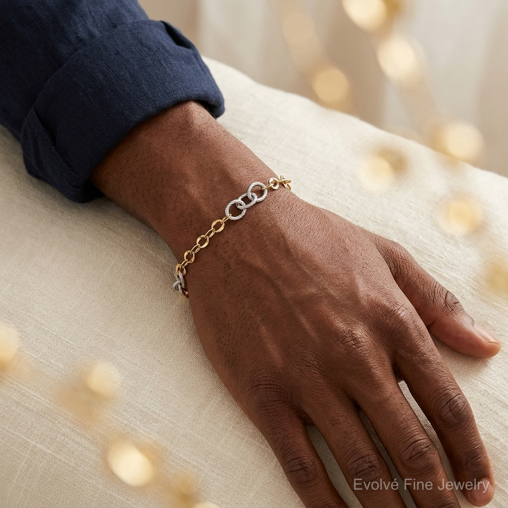 Leslie's 14K Two-tone Polished and Textured Fancy Link Bracelet - Model Shot