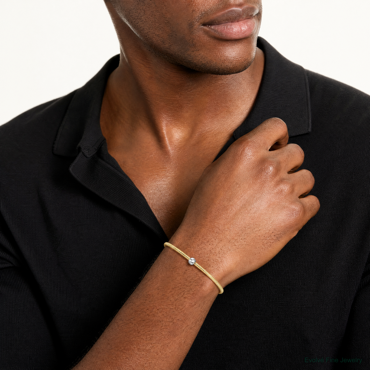Leslie's 14K with Rhodium Polished with Diamond-cut Bead Stretch Bracelet - Model Shot