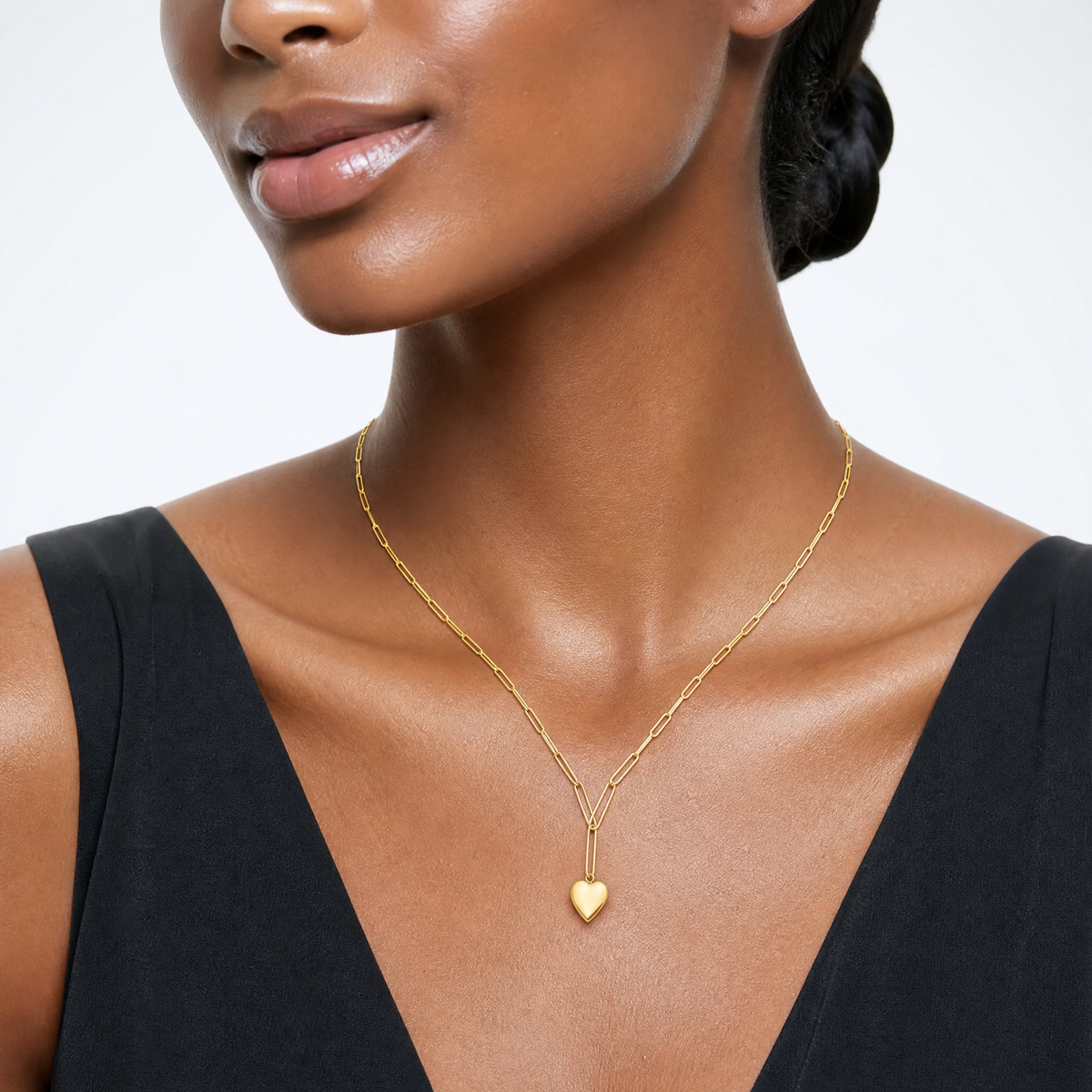 Leslie's 14K Polished Heart Paperclip Link Necklace - Model Shot