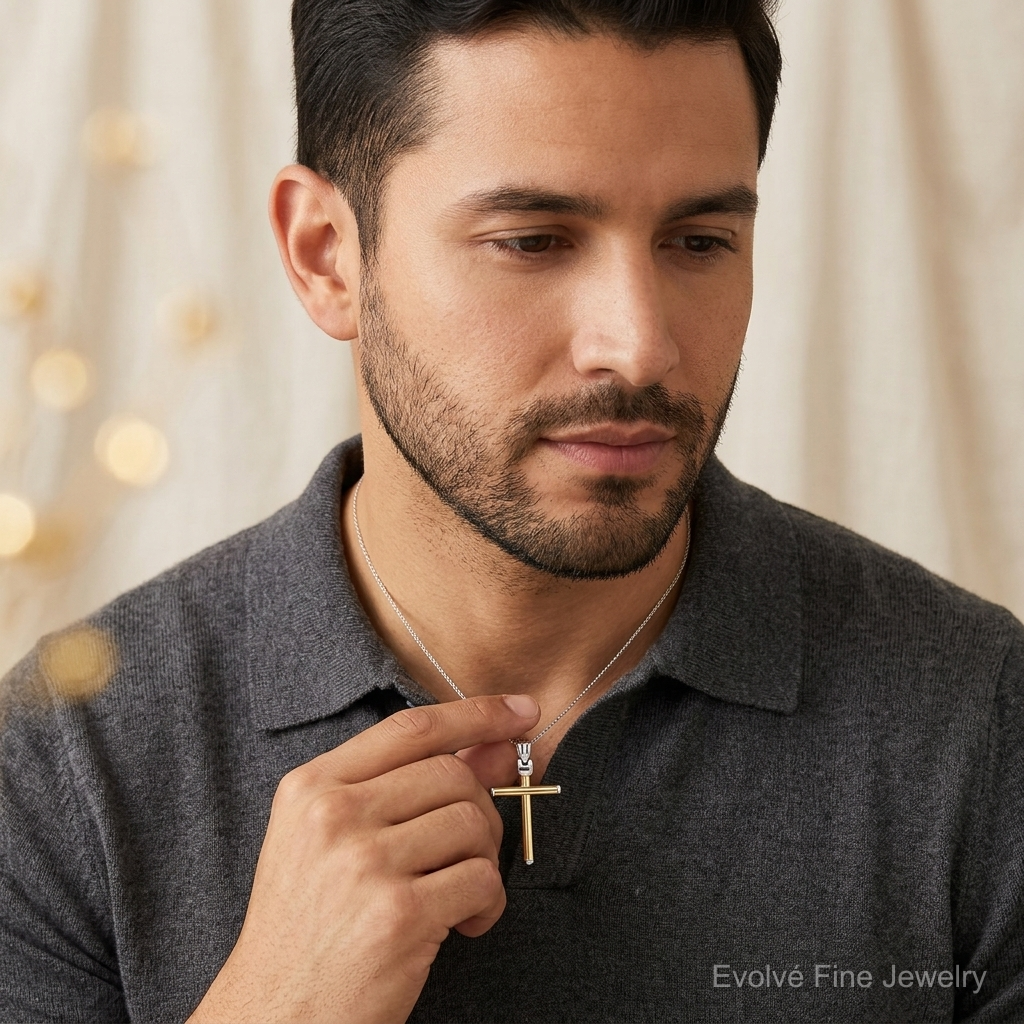 Leslie's 14K Two-tone Polished Cross Pendant - Model Shot