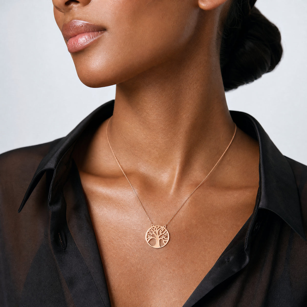 Leslie's 14K Rose Gold Polished Tree of Life Necklace - Model Shot