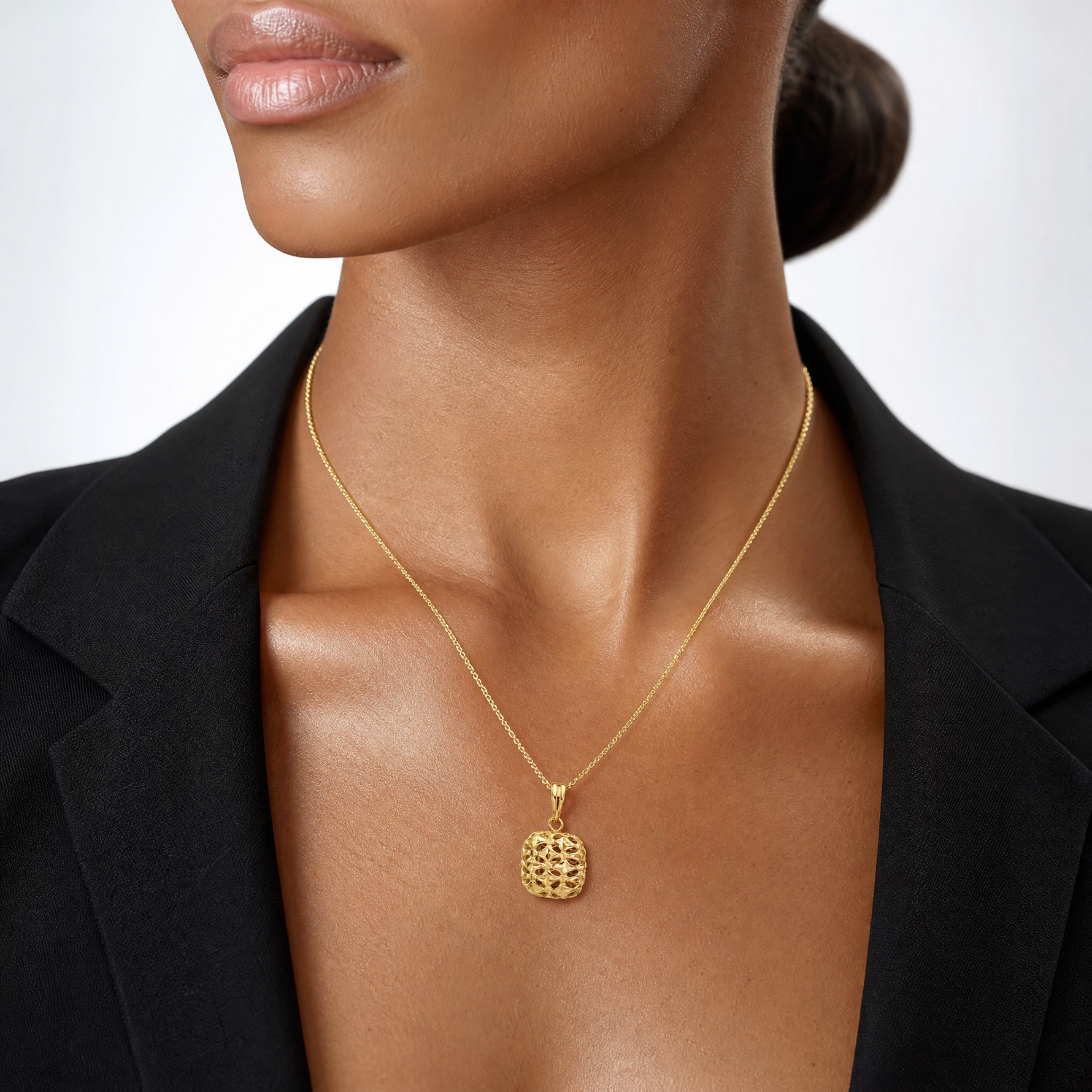 Leslie's 14K Polished Puffed Square Pendant - Model Shot