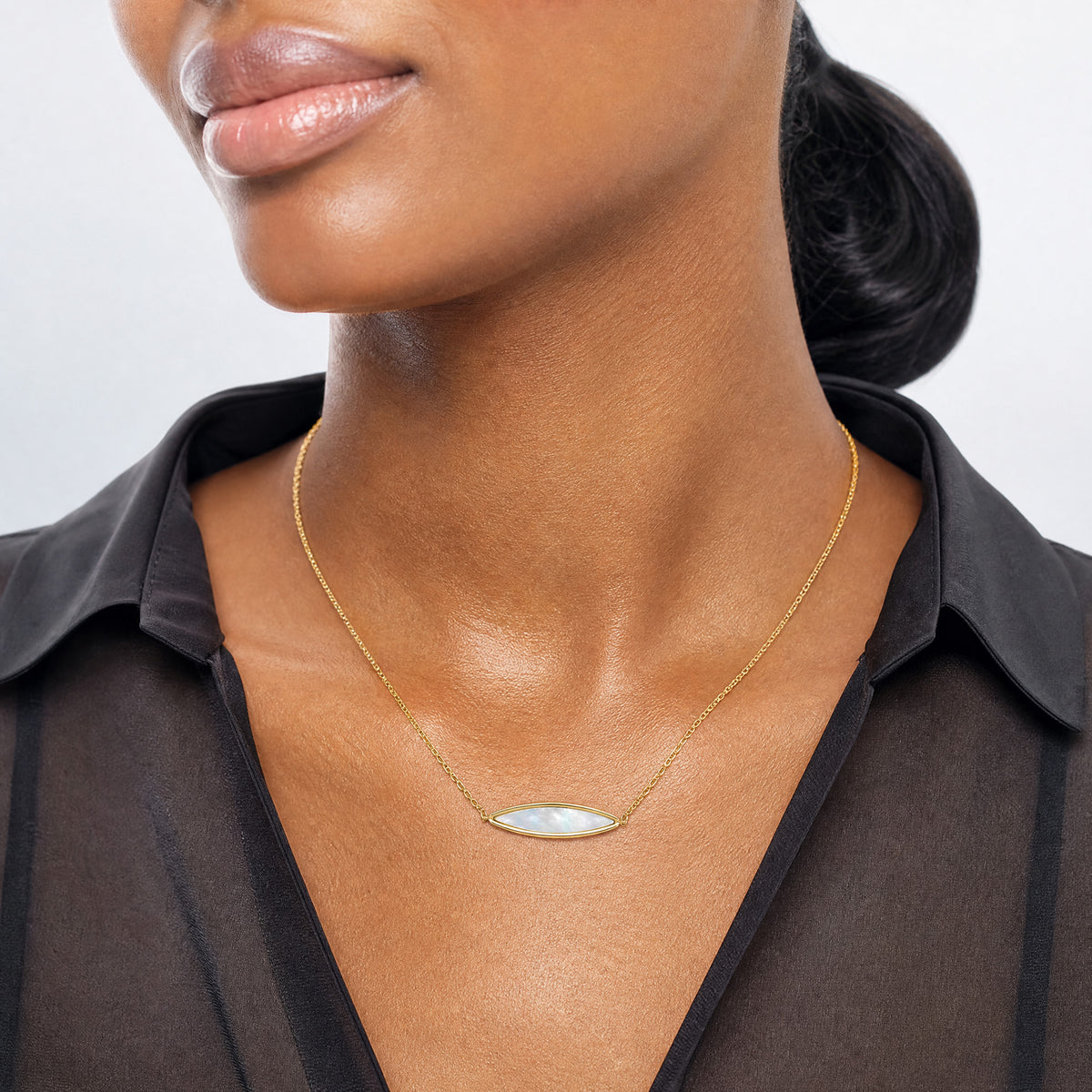 Leslie's 14K Polished Mother of Pearl w/1in ext. Necklace - Model Shot