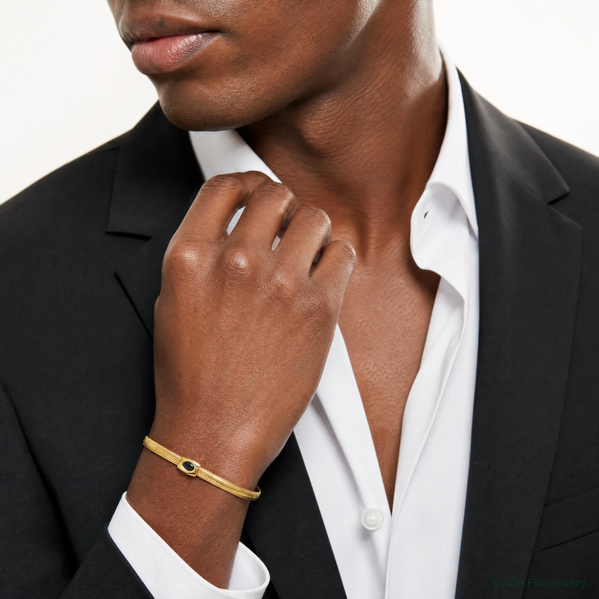 Leslie's 14K Polished Onyx Mesh Slip-on Stretch Bracelet - Model Shot