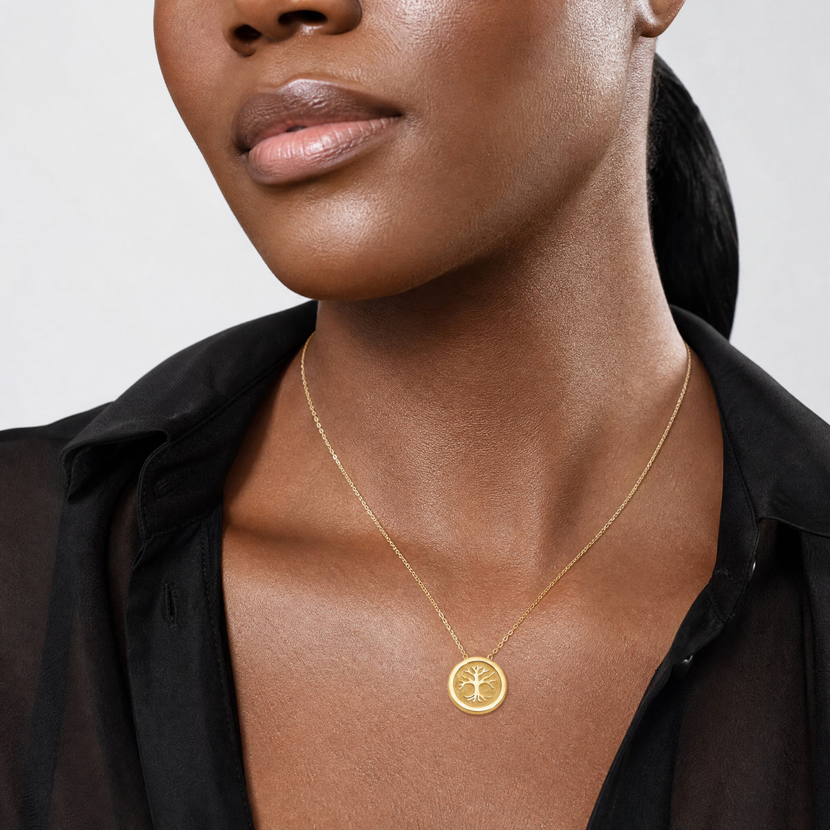 Leslie's 14K Polished and Satin Tree of Life Necklace - Model Shot