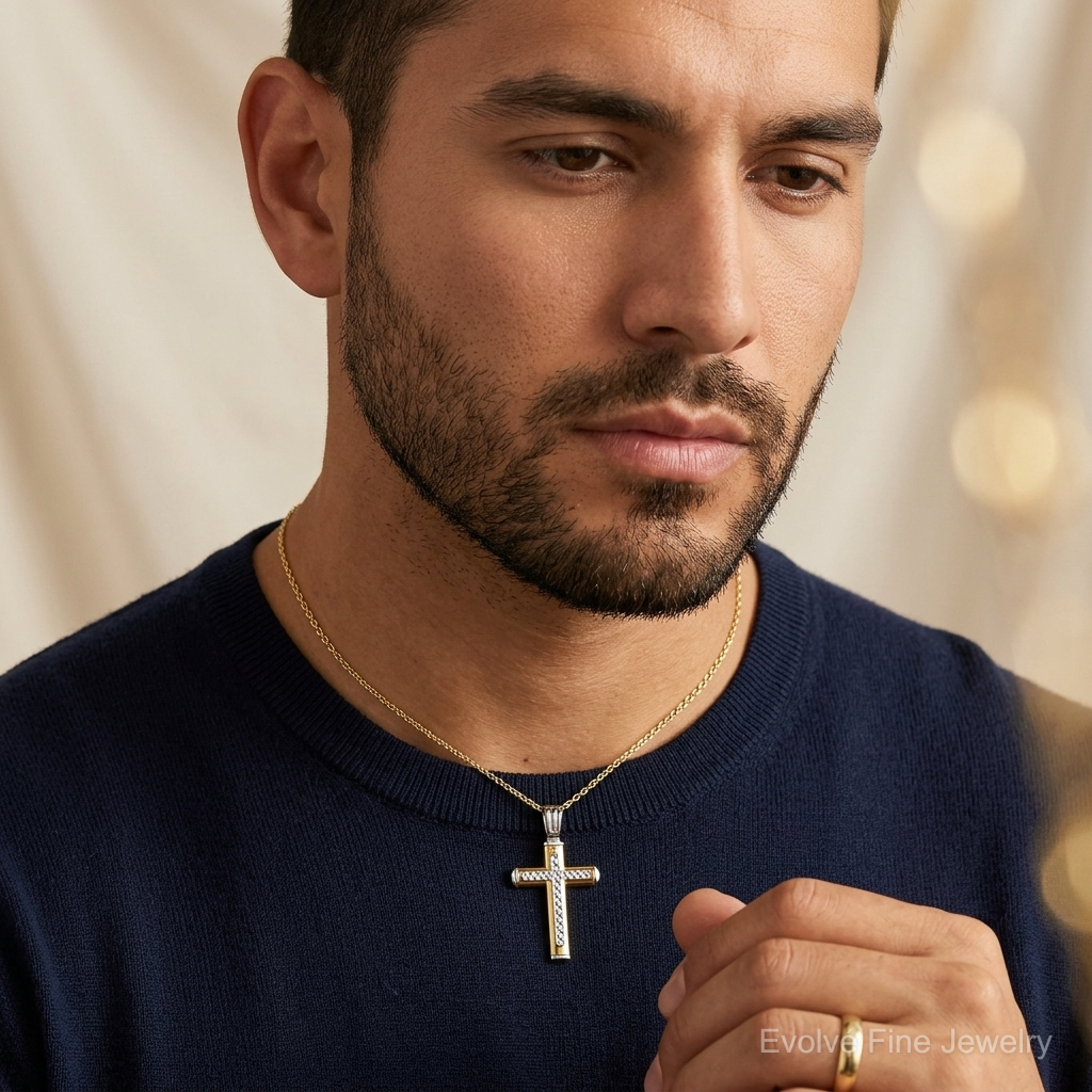 Leslie's 14K Two-tone Polished and Diamond-cut Cross Pendant - Model Shot