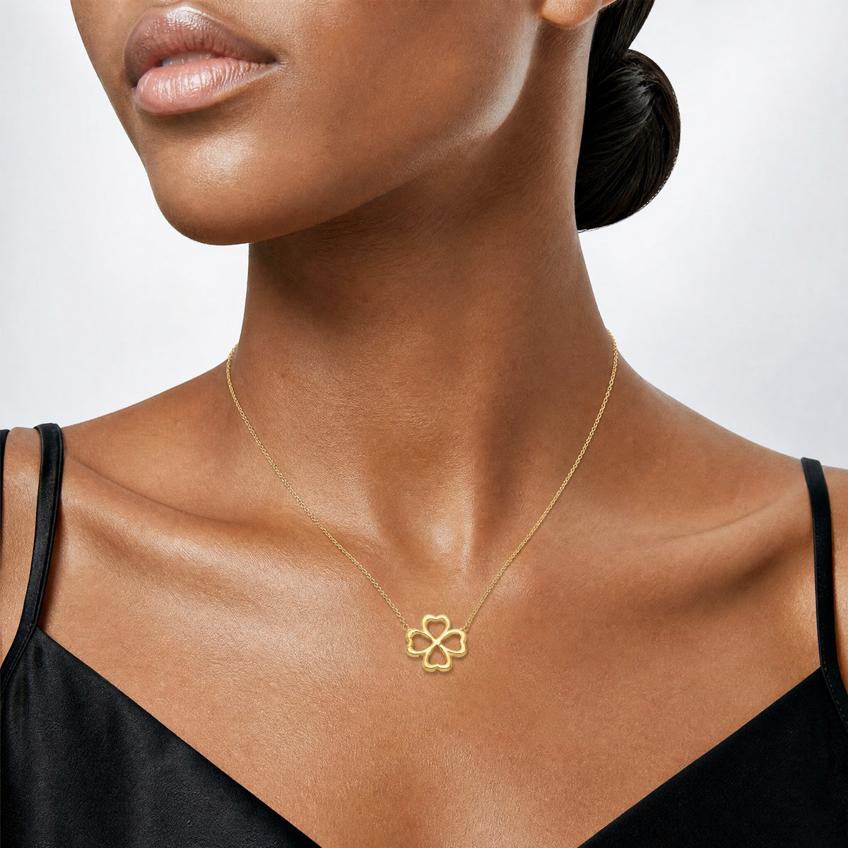 Leslie's 14K Polished 4-Leaf Clover w/2in ext. Necklace - Model Shot