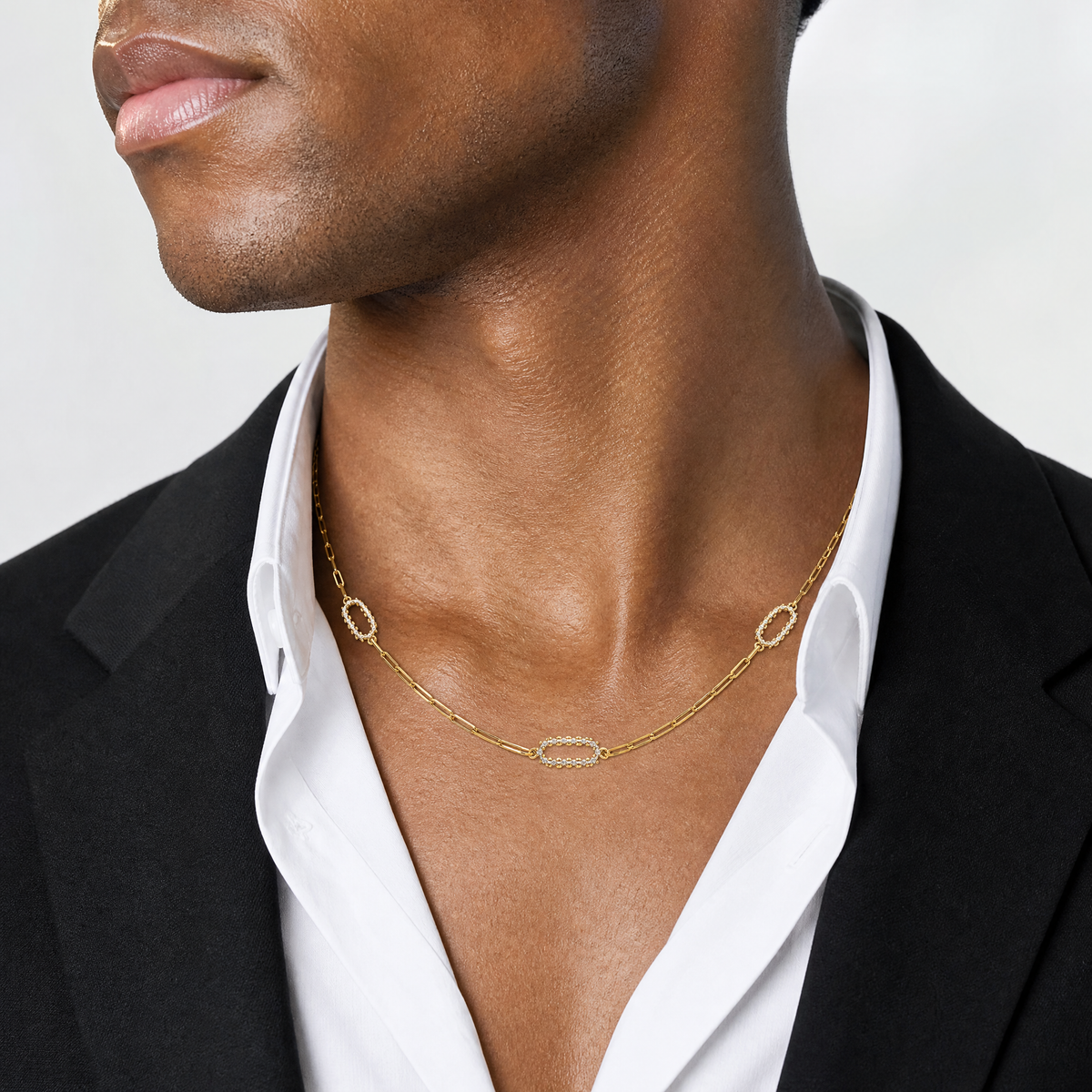 Leslie's 14K w/White Rhodium Polished and Dia-cut Paperclip Fancy Necklace - Model Shot