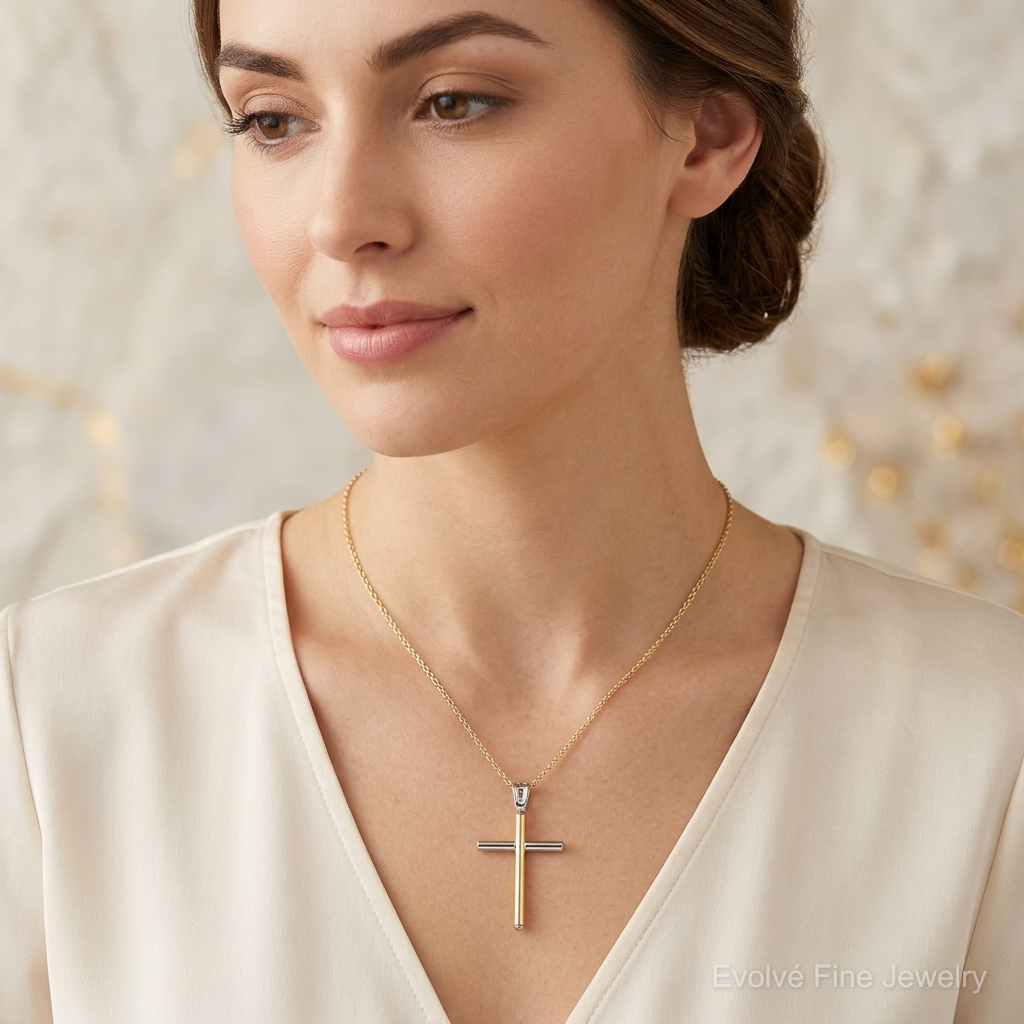 Leslie's 14K Two-tone Polished Cross Pendant - Model Shot