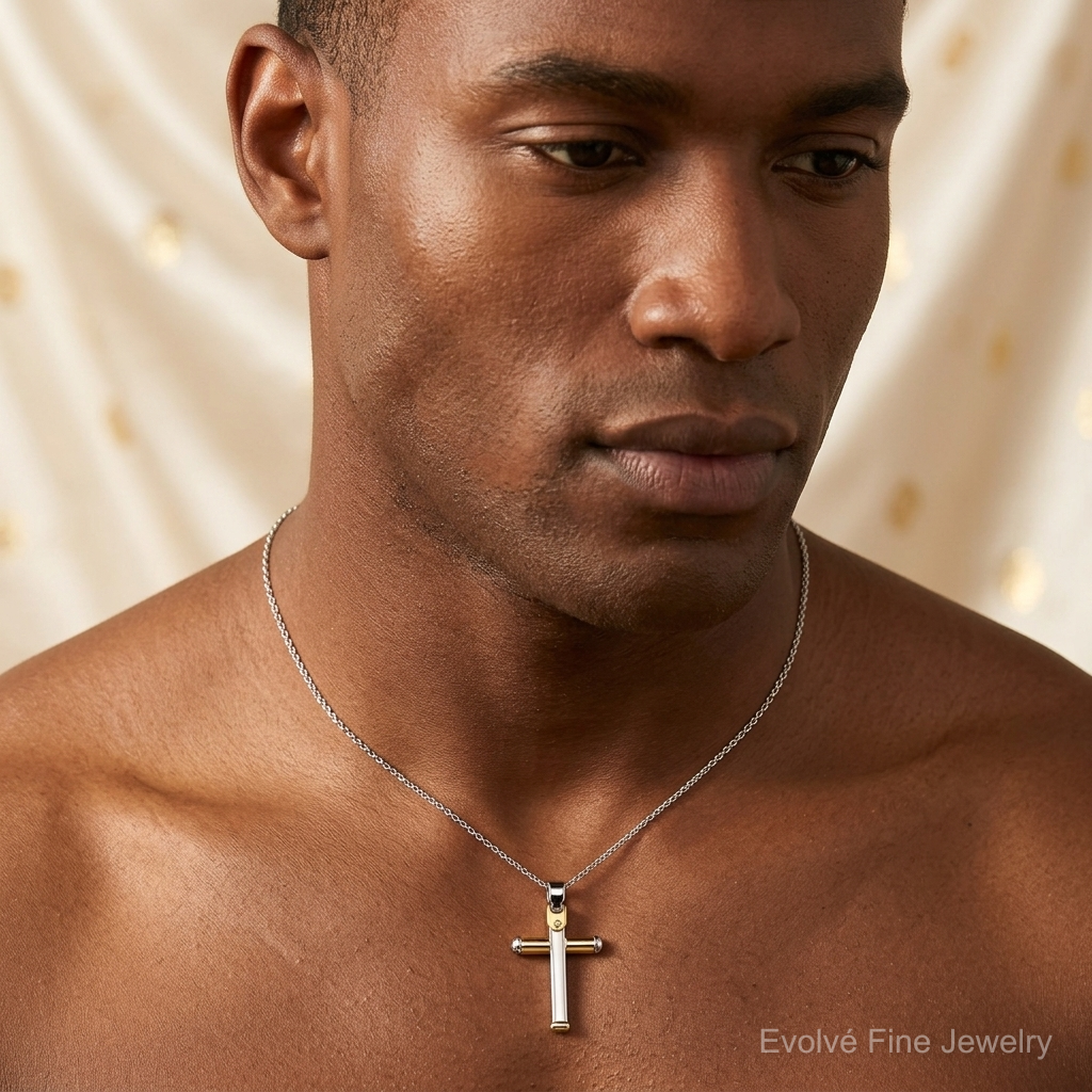 Leslie's 14K Two-tone Polished Cross Pendant - Model Shot