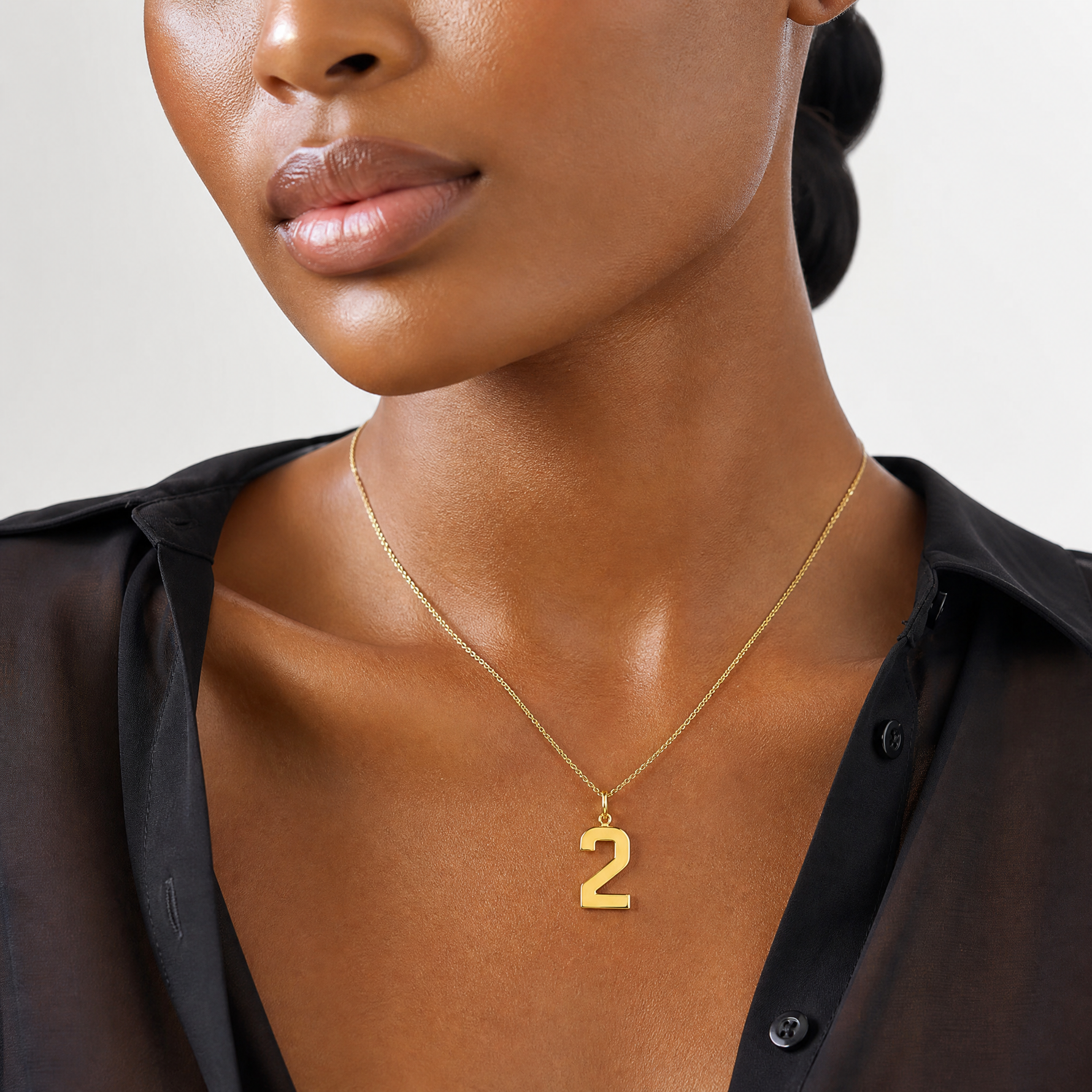 14k  Large Polished Number 2 Charm - Model Shot