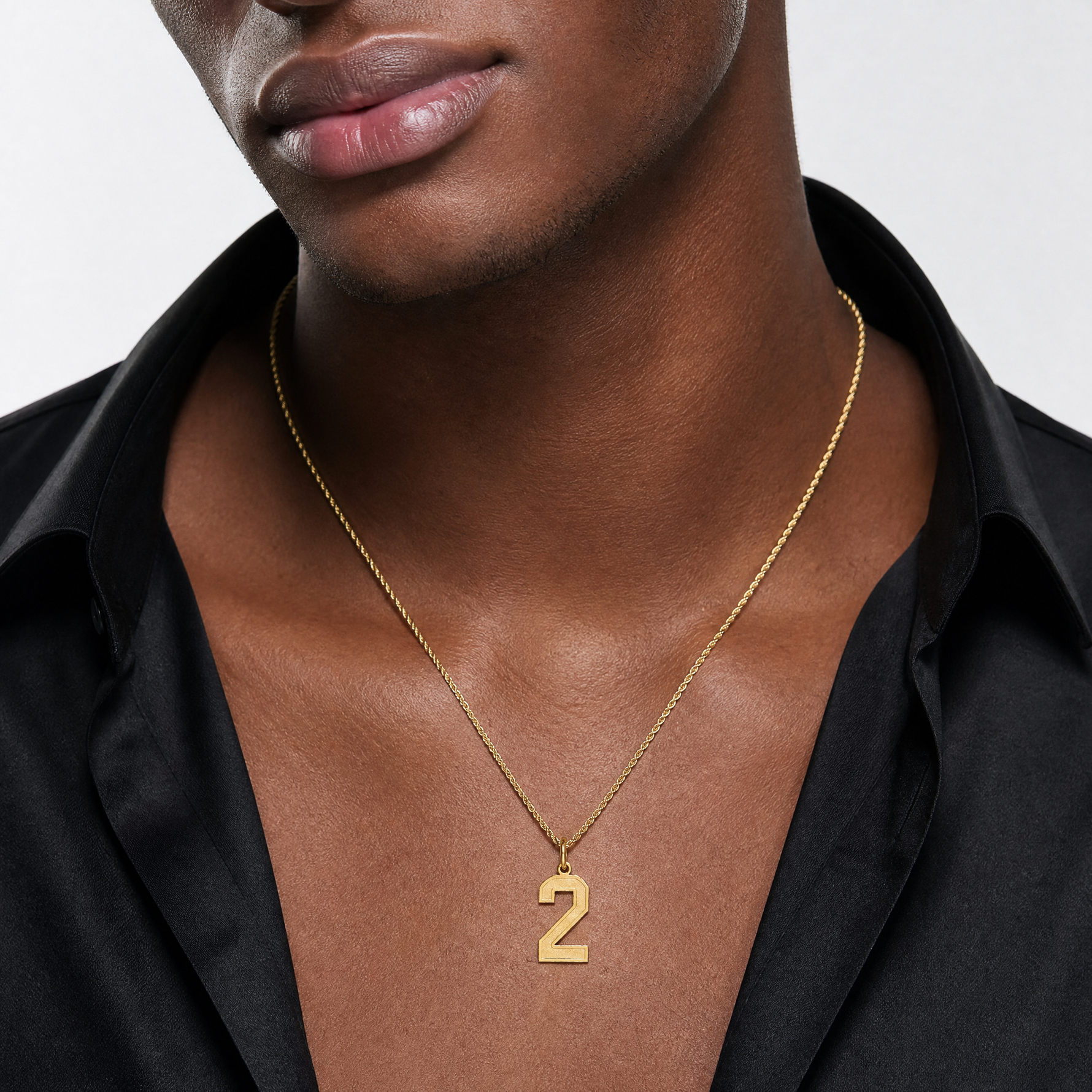 14k Medium Satin Number 2 Charm - Model Shot