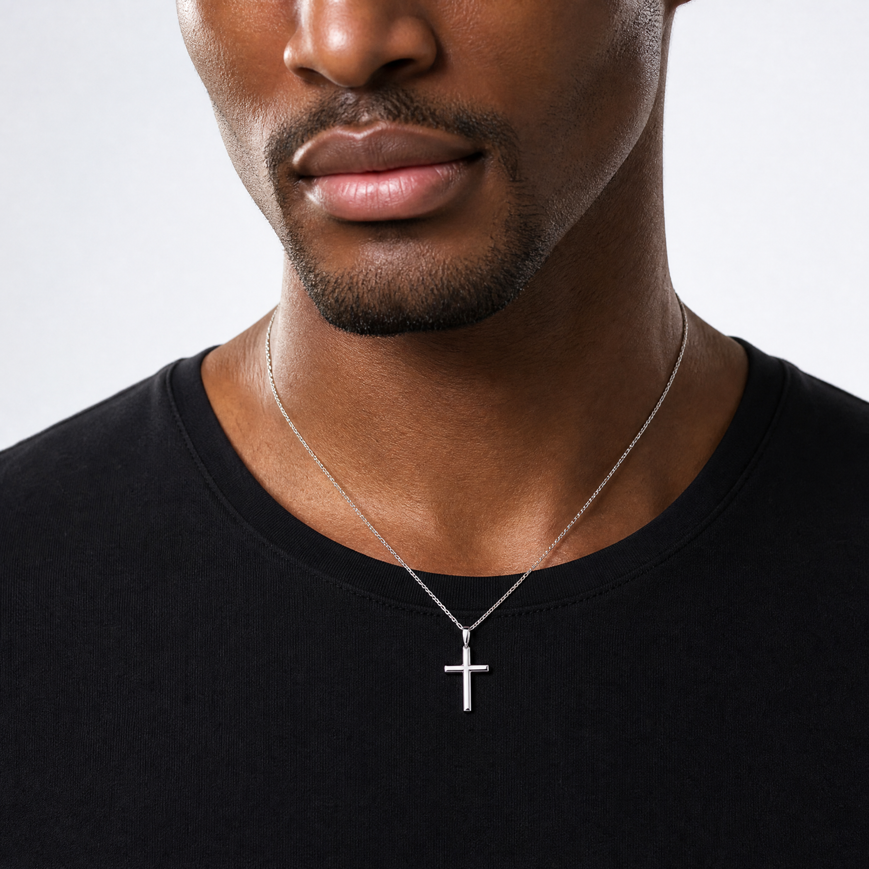 14K White Gold Small Cross Pendant - Model Shot