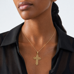 14k Fleur De Lis Cross Charm - Model Shot