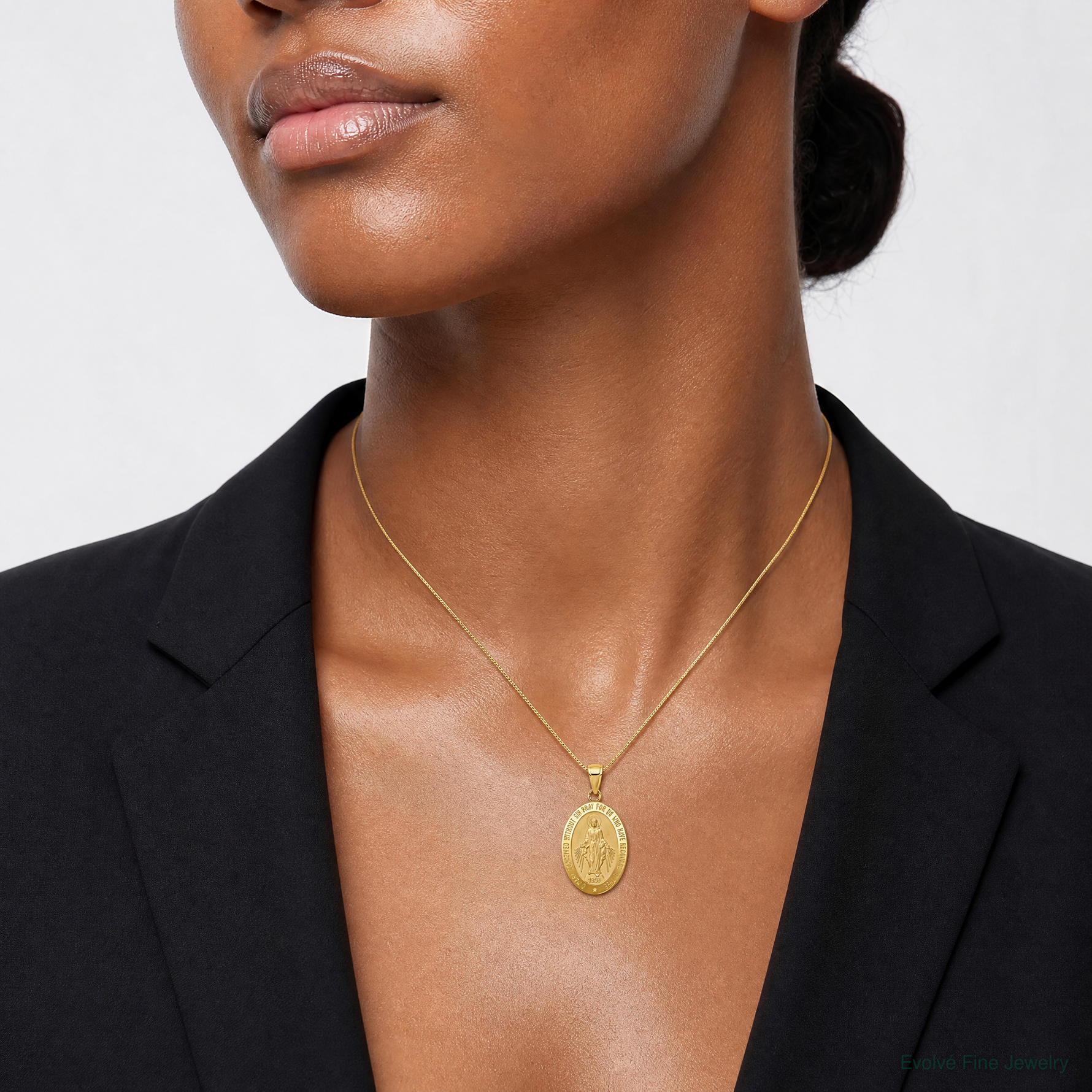 14k Miraculous Medal Pendant - Model Shot